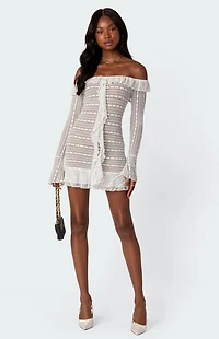 Edikted Textured Sheer Lace Mini Dress