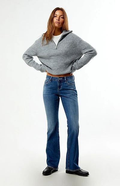 Pacsun Jade Low Rise Bootcut Jeans Pocket Studs Dark Blue