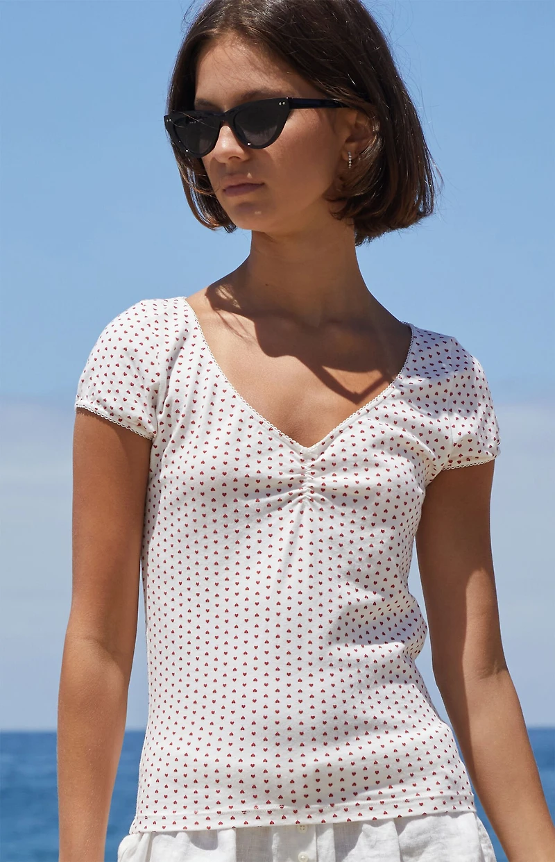 John Galt Heart Print Gina Cinched Top