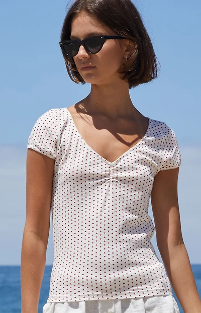 John Galt Heart Print Gina Cinched Top