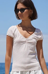 John Galt Heart Print Gina Cinched Top