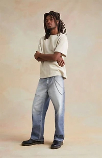 RARE DNM EDIT Medium Indigo Graphic Printed Chain Baggy Jeans