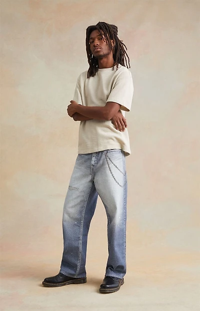 RARE DNM EDIT Medium Indigo Graphic Printed Chain Baggy Jeans