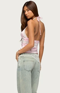Edikted Cove Lacey Cutout Satin Top