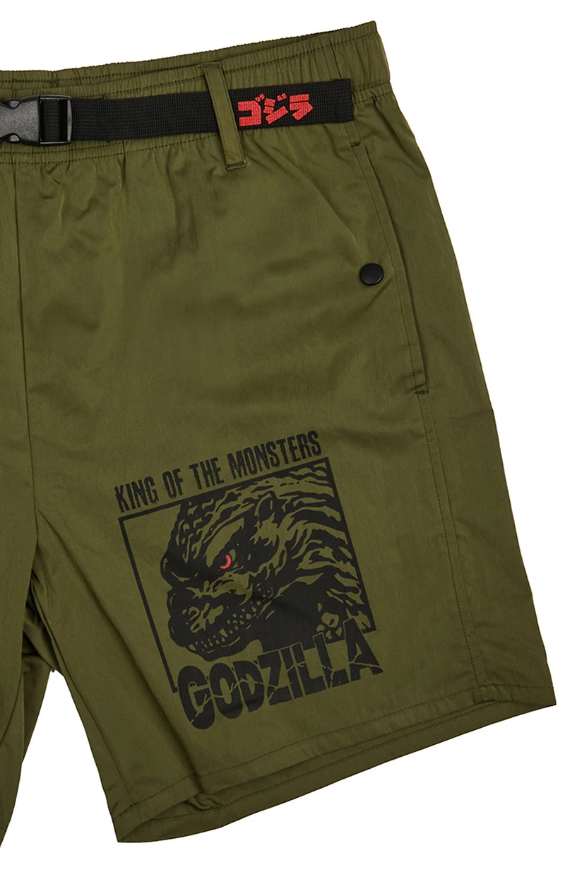 Godzilla Monster & Kanji Green Shorts