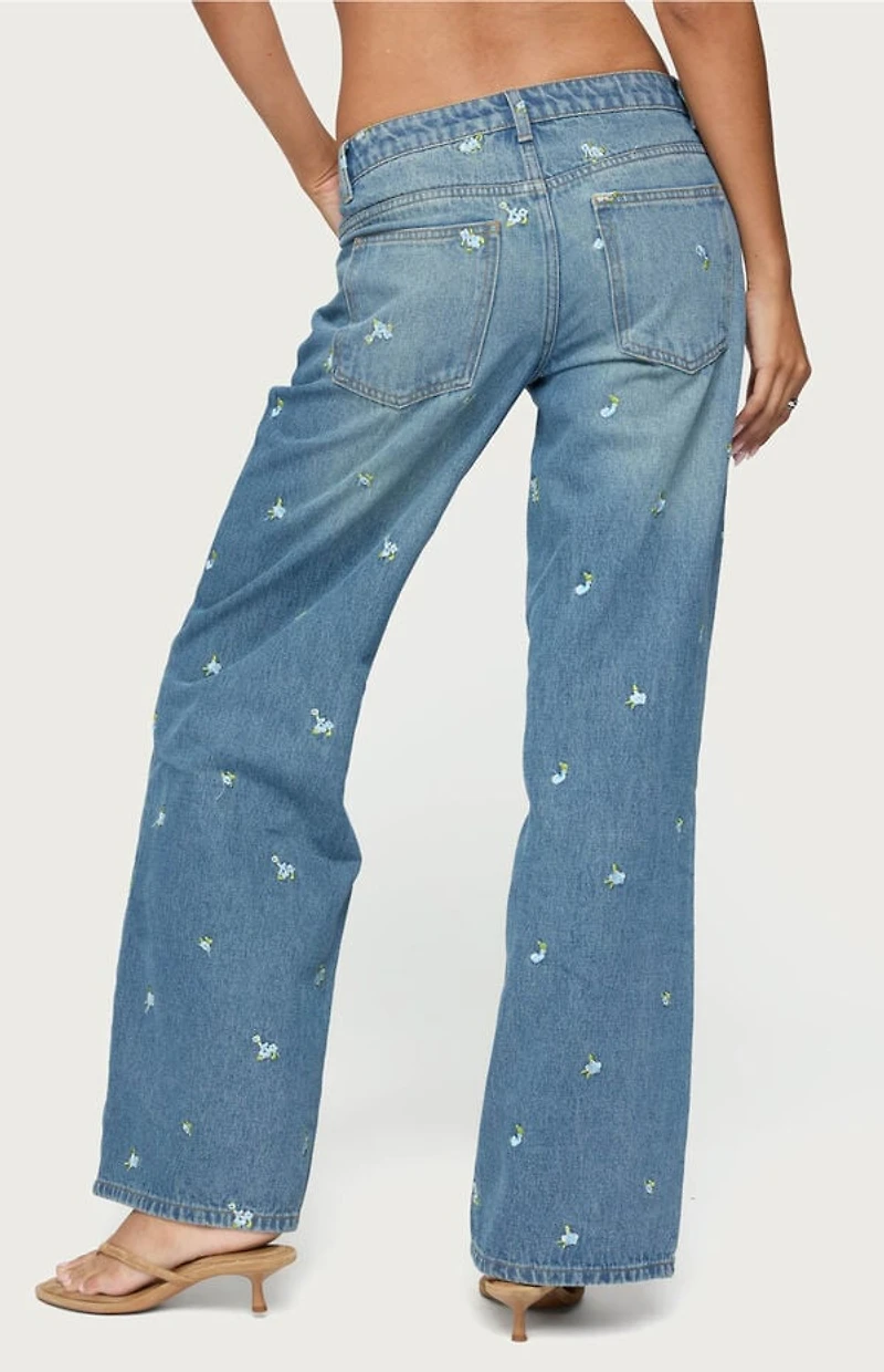 Edikted Edna Floral Embroidered Low Rise Jeans