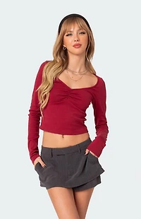 Edikted Nat Ruched V Neck Top