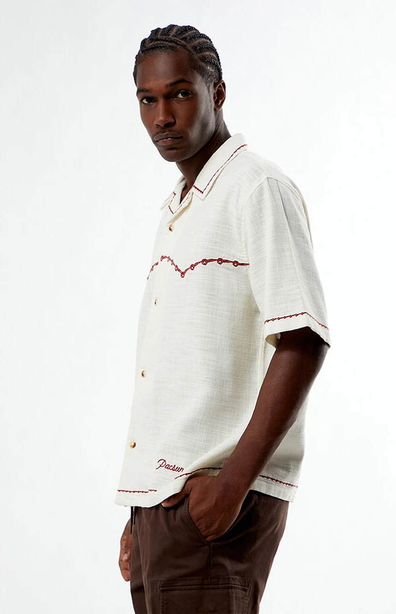Pacsun Cream Western Embroidered Oversized Resort Camp Shirt