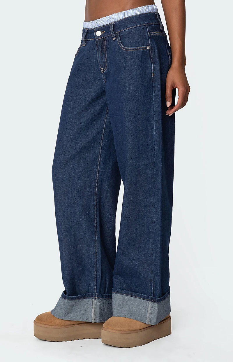 Edikted Striped Boxer Detail Low Rise Jeans