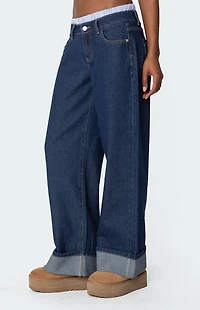 Edikted Striped Boxer Detail Low Rise Jeans