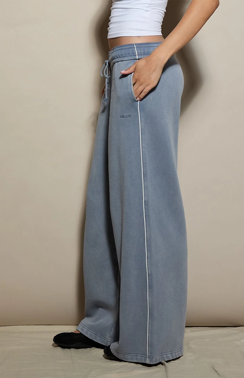 Pacsun Blue Contrast Piping Ultra Soft Fleece Baggy Sweatpants