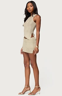 Edikted Goldy Metallic Knit Mini Skort