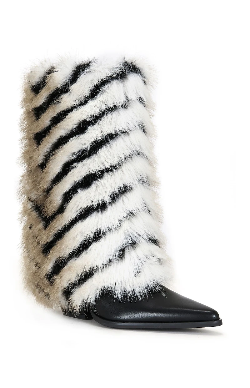AZALEA WANG Women's Jonette Black Multi Faux Fur Booties