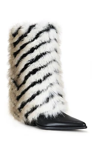 AZALEA WANG Women's Jonette Black Multi Faux Fur Booties