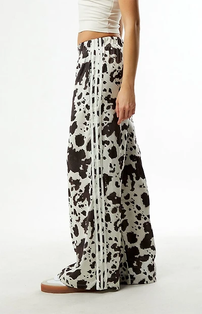 adidas Cow Print Wide Leg Satin Track Pants