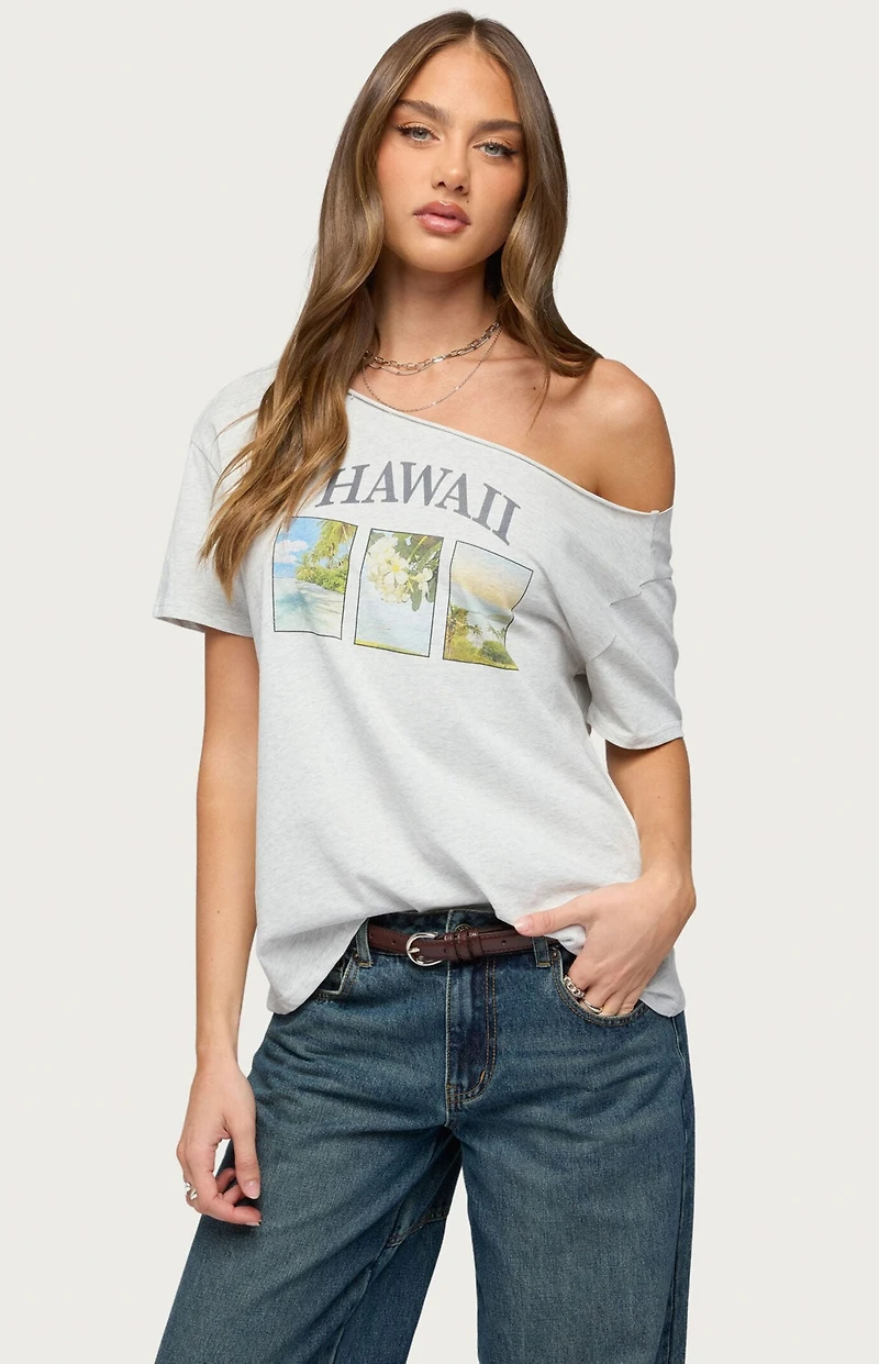 Edikted Hawaiian Babe Off The Shoulder T-Shirt