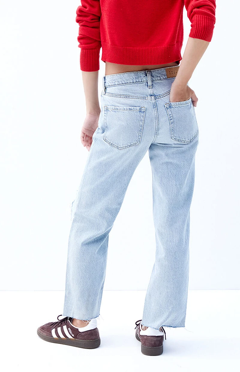 Pacsun '90s Straight Leg Jeans Stretch Ripped Light Indigo