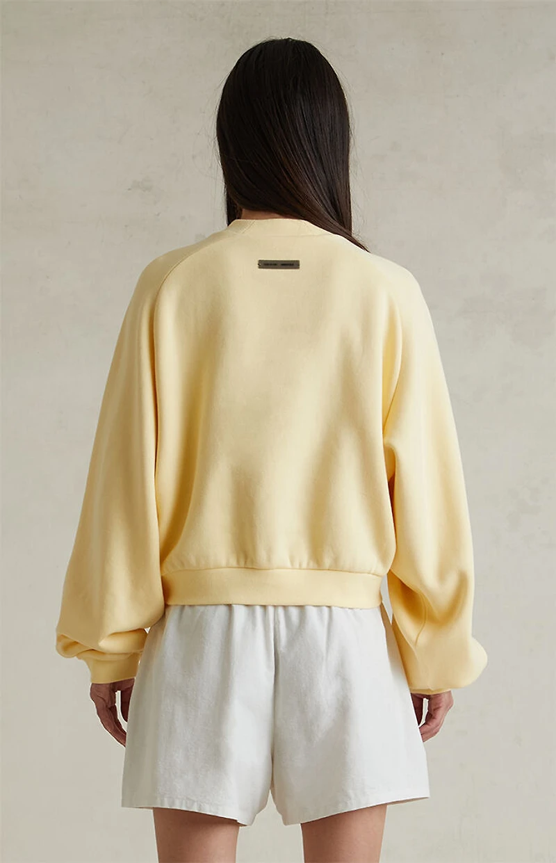 Fear of God ESSENTIALS Women's Garden Yellow Fleece Cropped Crew Neck Sweatshirt