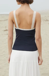 John Galt Navy Honor Lace Tank Top