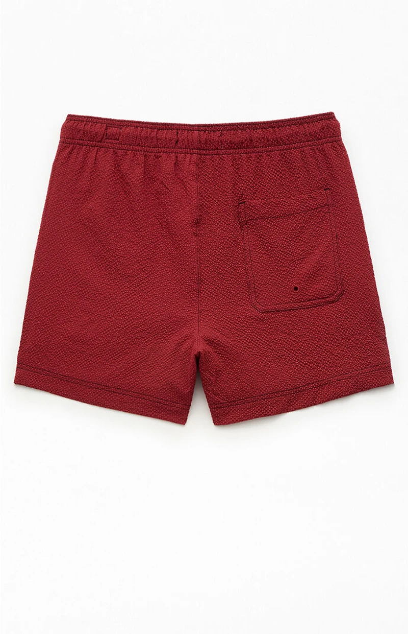 Pacsun Maroon Solid Seersucker 4.5" Swim Trunks