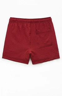 Pacsun Maroon Solid Seersucker 4.5" Swim Trunks