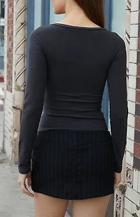 John Galt Black Amara Surplice Long Sleeve Top