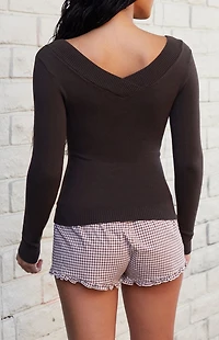 John Galt Brown V-Neck Long Sleeve Top