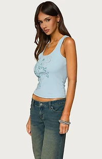 Edikted Veila Rhinestone Ribbed Graphic Tank Top