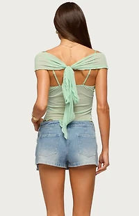 Edikted Shoulder Tie Lacey Sheer Mesh Top