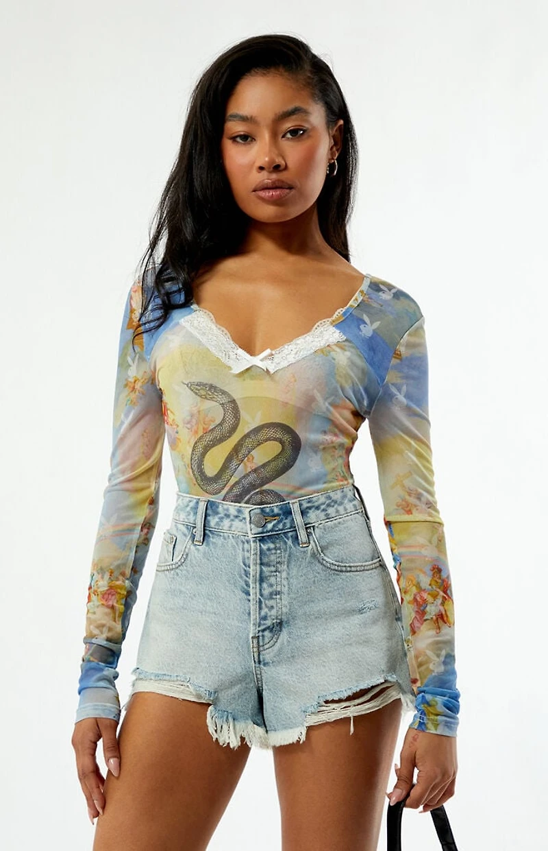 Playboy By PacSun Snake Mesh Long Sleeve Bodysuit