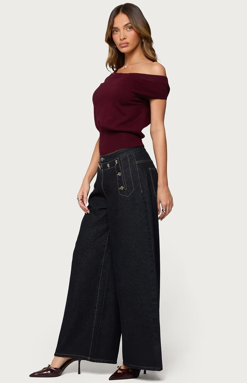 Edikted Frida Buttoned Low Rise Baggy Jeans