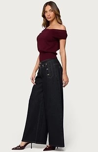 Edikted Frida Buttoned Low Rise Baggy Jeans