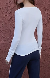 John Galt White Long Sleeve Henley Top