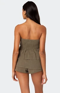 Edikted Harleigh Ruffled Linen Look Tube Top