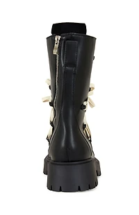 AZALEA WANG Women's Black Arjun Faux Leather Combat Boots
