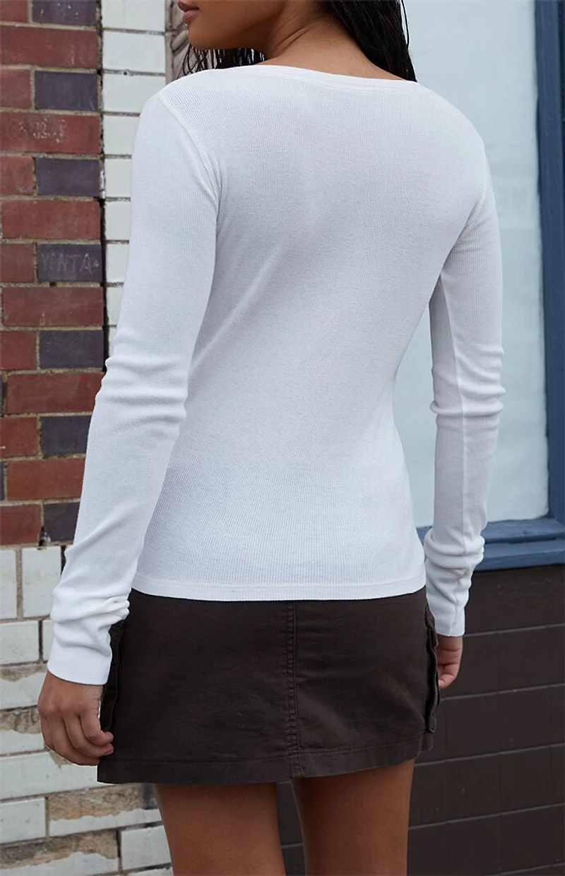 John Galt White Long Sleeve Henley Top