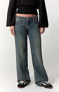 Pacsun Zoe Low Rise Girlfriend Jeans Dark Blue