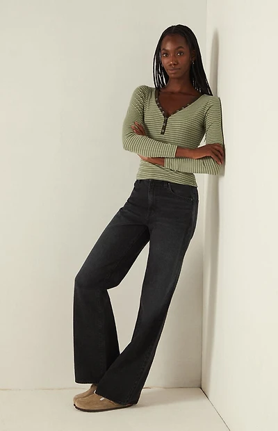 Your Favorite Poppy Striped V-Neck Button Up Long Sleeve Top