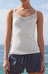 John Galt Silver Lace Trim Tank Top