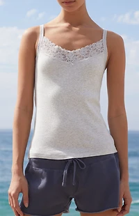 John Galt Silver Lace Trim Tank Top