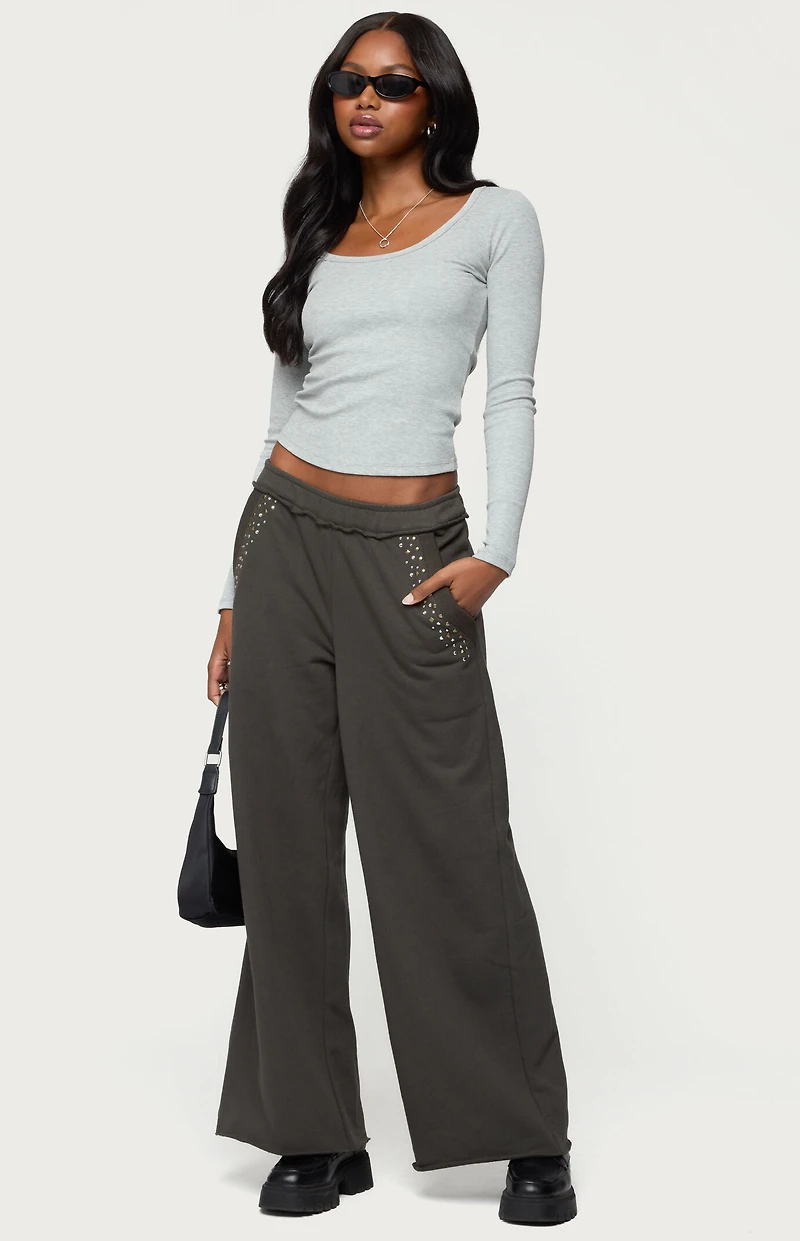 Edikted Wrenn Studded Wide Leg Sweatpants