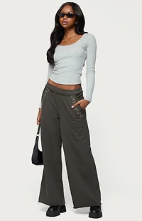 Edikted Wrenn Studded Wide Leg Sweatpants