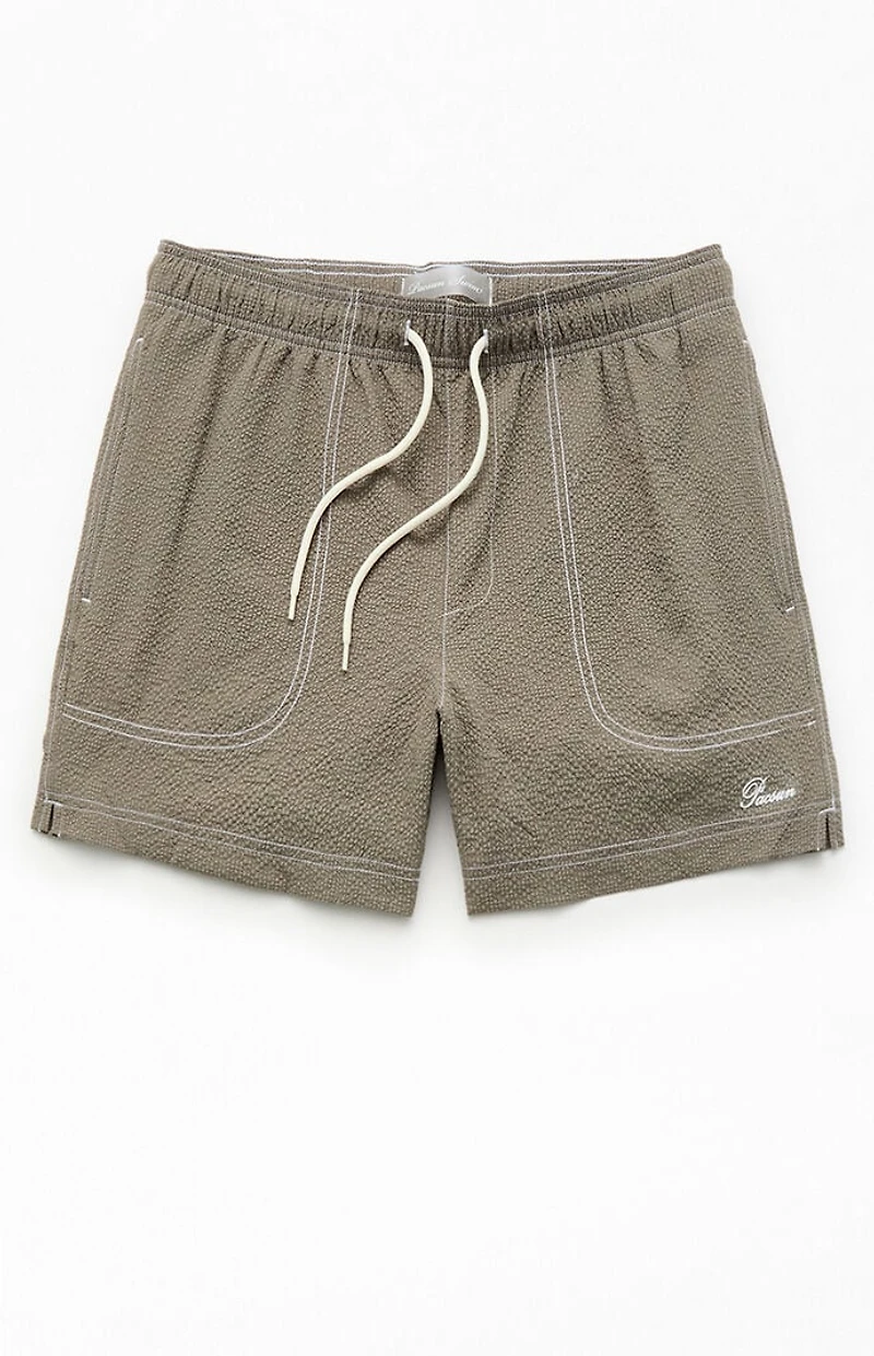Pacsun Cursive Contrast Stitched Seersucker 4.5" Swim Trunks