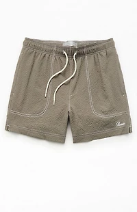 Pacsun Cursive Contrast Stitched Seersucker 4.5" Swim Trunks