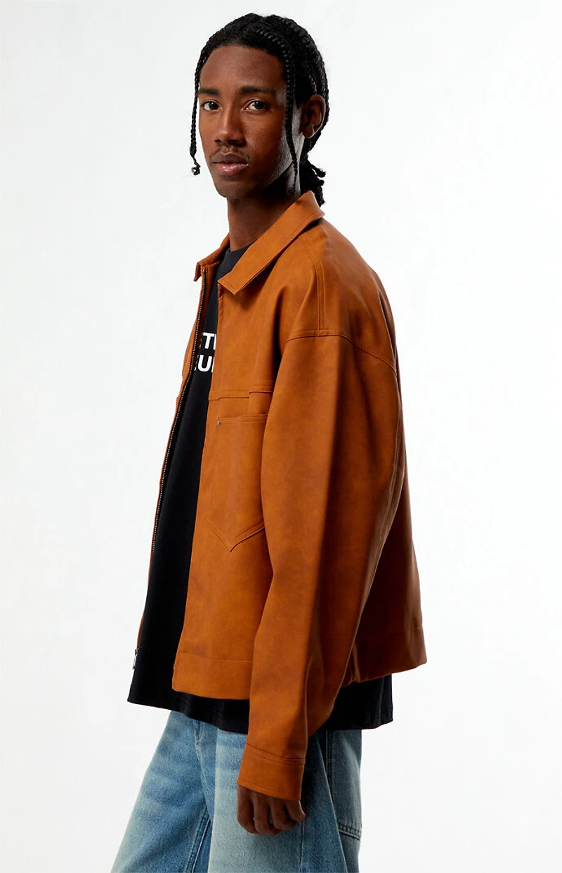 Pacsun Tan Faux Leather Billie Gas Jacket