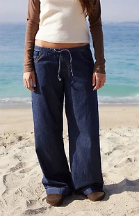 John Galt Dark Blue Gracie Drawstring Low Rise Baggy Jeans