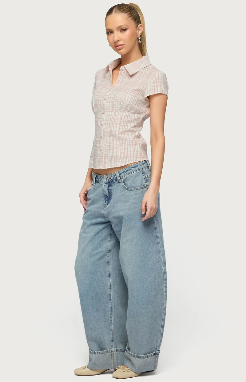 Edikted Naiah Plaid Tailored Button Up Shirt