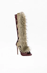 AZALEA WANG Women's Shaine Faux Fur Gladiator Sandal Boots