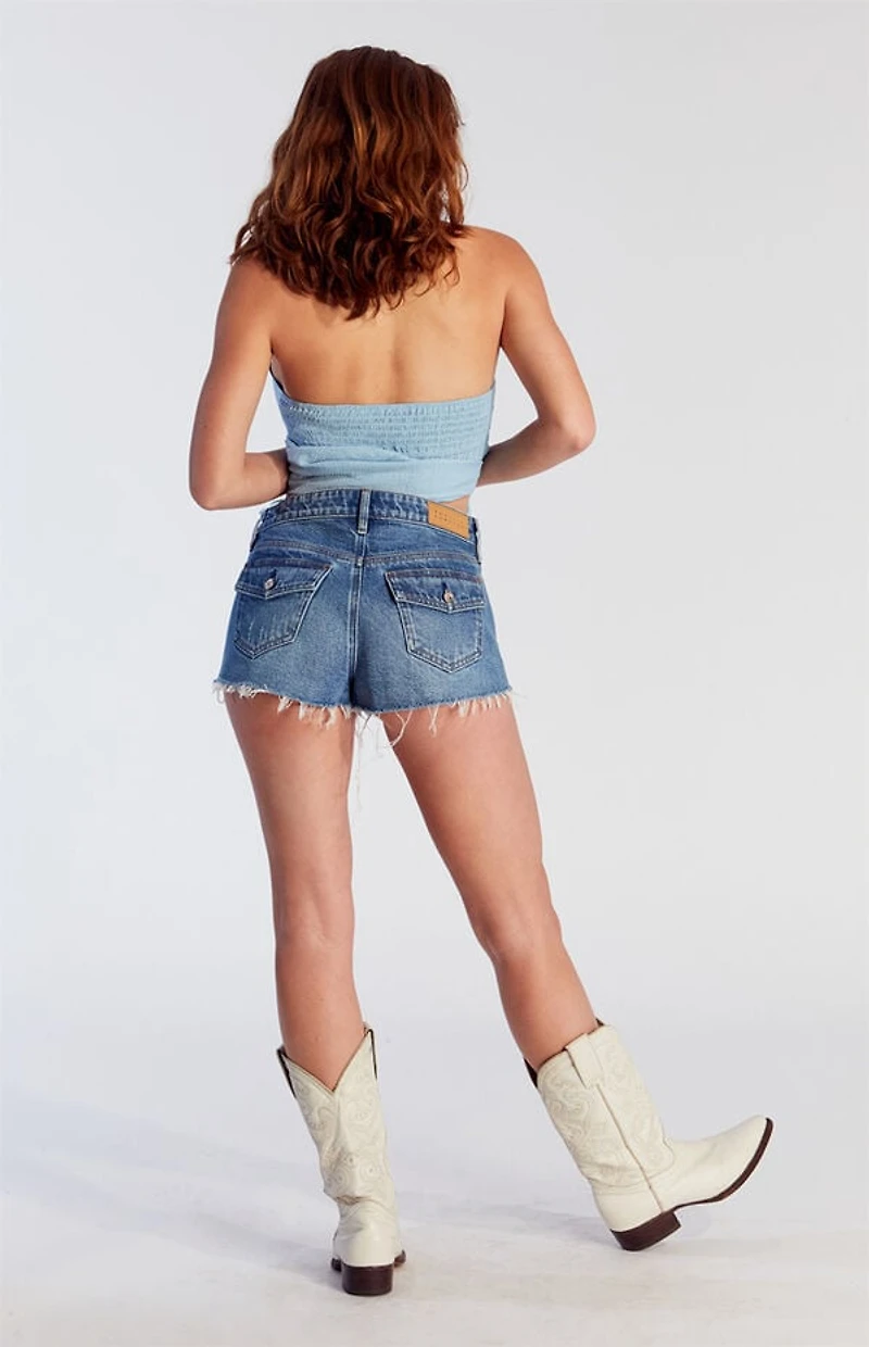 Pacsun Dark Indigo Button Flap Pocket Denim Micro Shorts