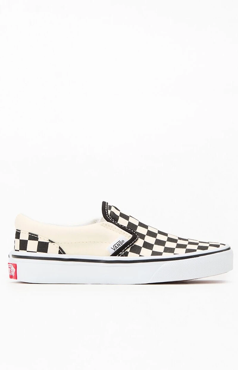 Vans Kids White & Black Checker Classic Slip-On Shoes